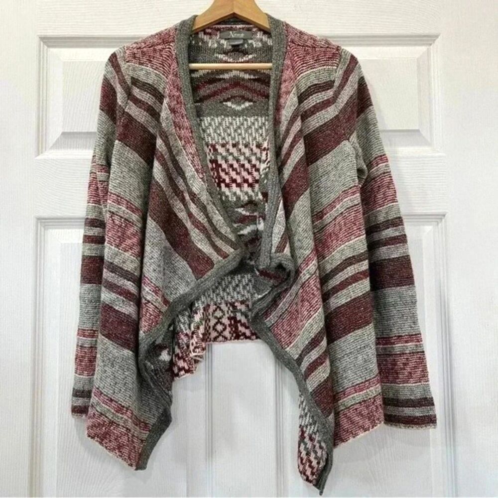 Natural Striped Red & Gray Womens Open Sweater Cardigan Size Small